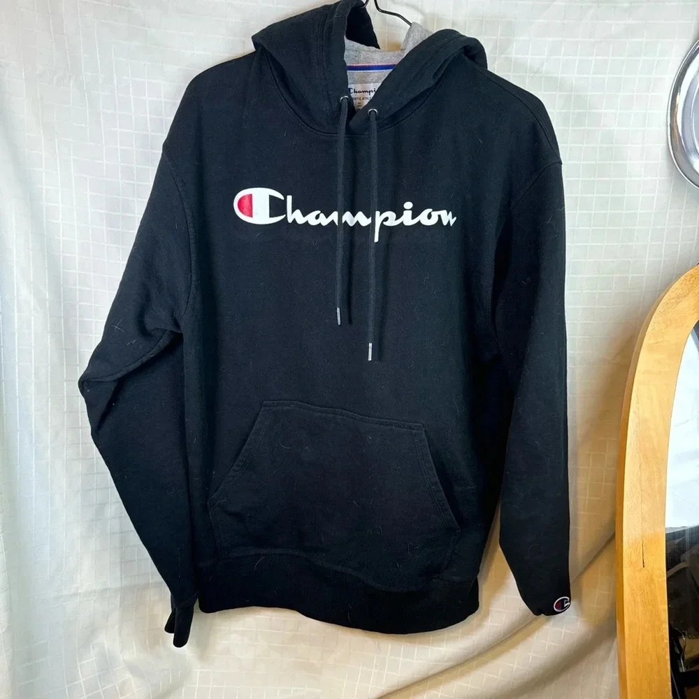Champion Powerblend Men's Hoodie, athletic cotton blend - Black, Medium